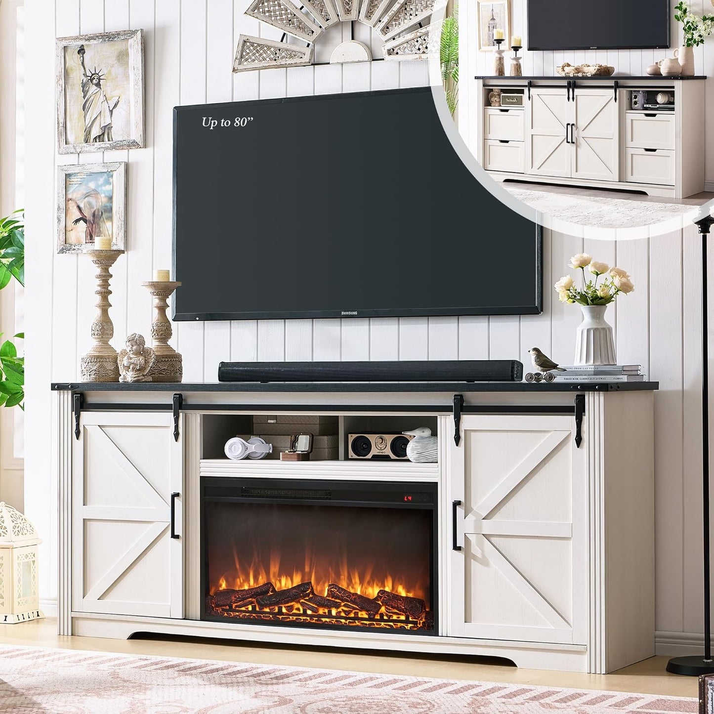Farmhouse Fireplace TV Stand: Stylish 80 Entertainment Center