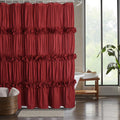 Burgundy Ruffle Shower Curtain - Vintage Handcrafted Bow Tie Bath