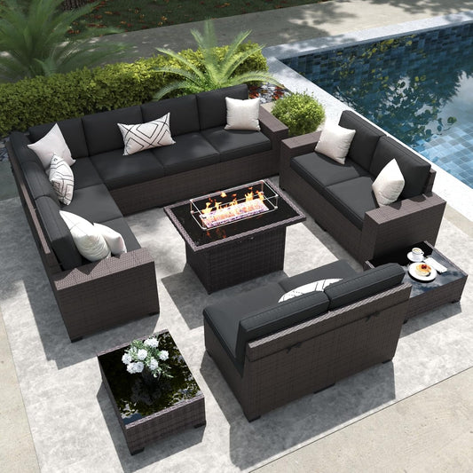 LayinSun 13 Pieces Outdoor Patio Furniture Set with Fire Pit