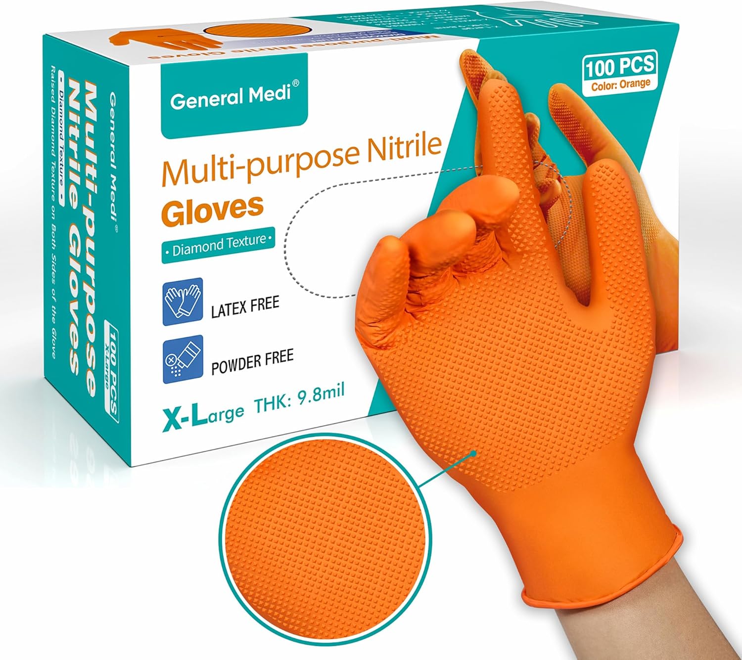 XL Nitrile Gloves, Raised Diamond Texture, 100 ct