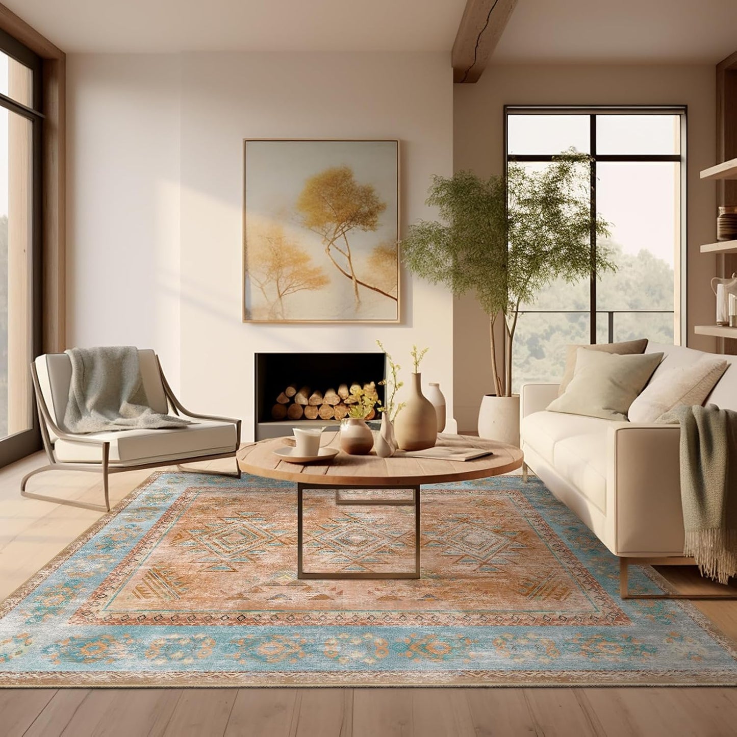 Ashler Boho Area Rug 6x9 Vintage Multi-Room Decor Non-Slip