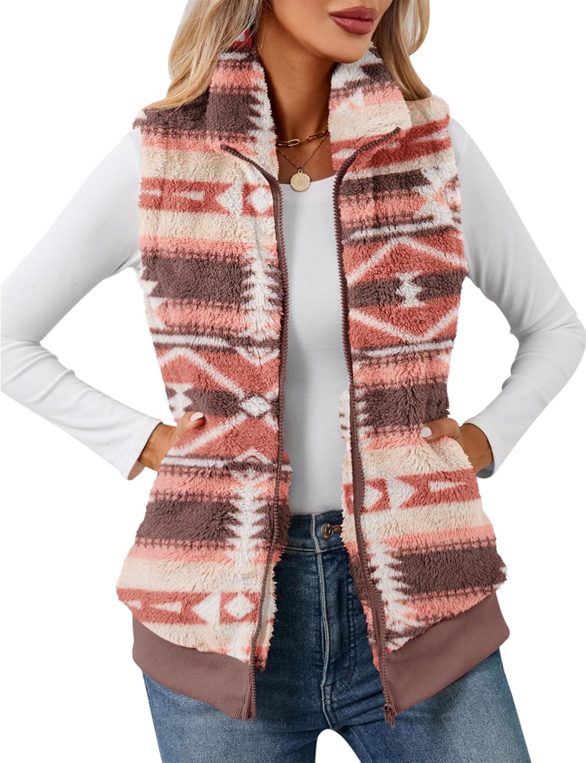 LOMON Womens Fuzzy Fleece Vest for Casual Warmth and Style