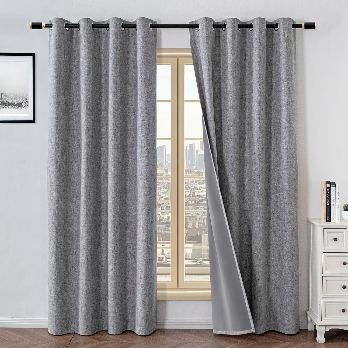 100% Blackout Curtains for Living Room, Light Grey 84 Inch Set