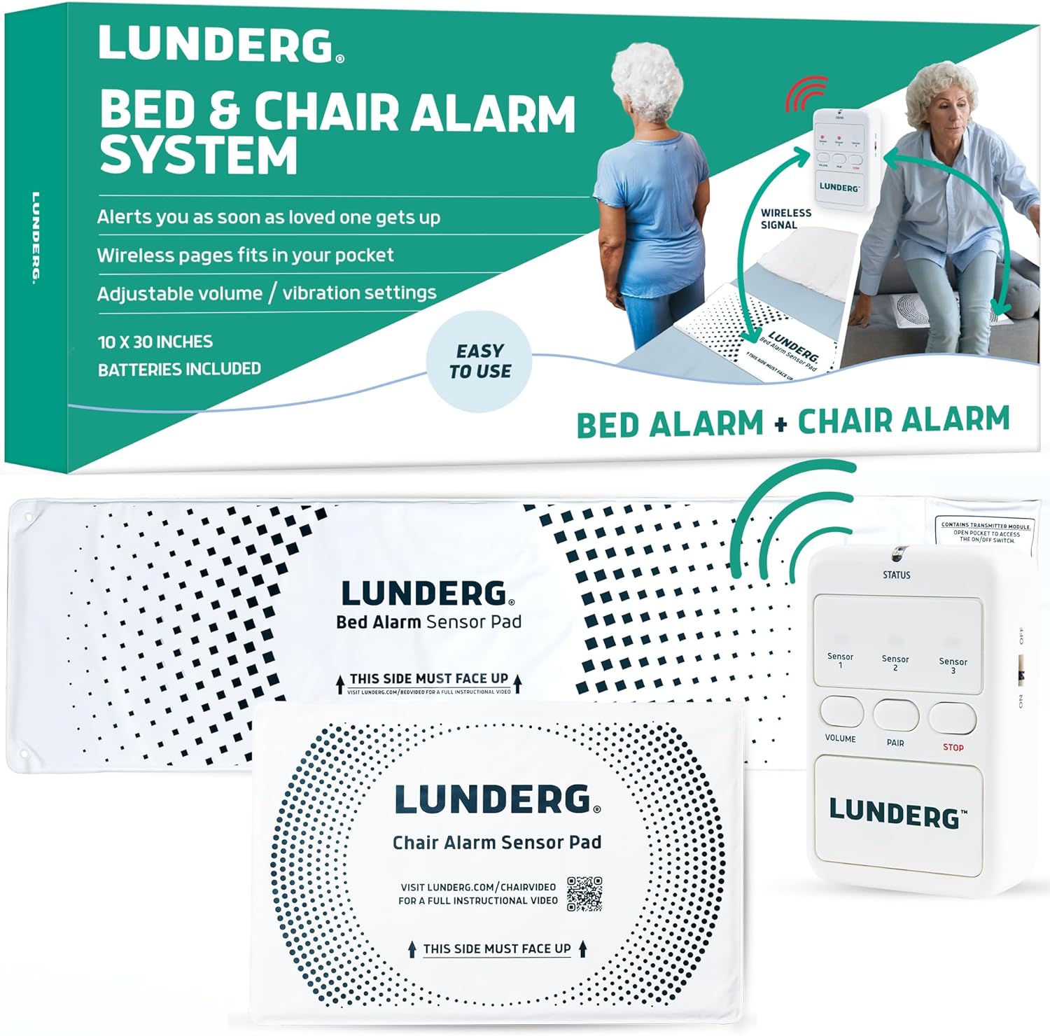 Lunderg Bed Alarm for Elderly Adults - Fall Prevention Set