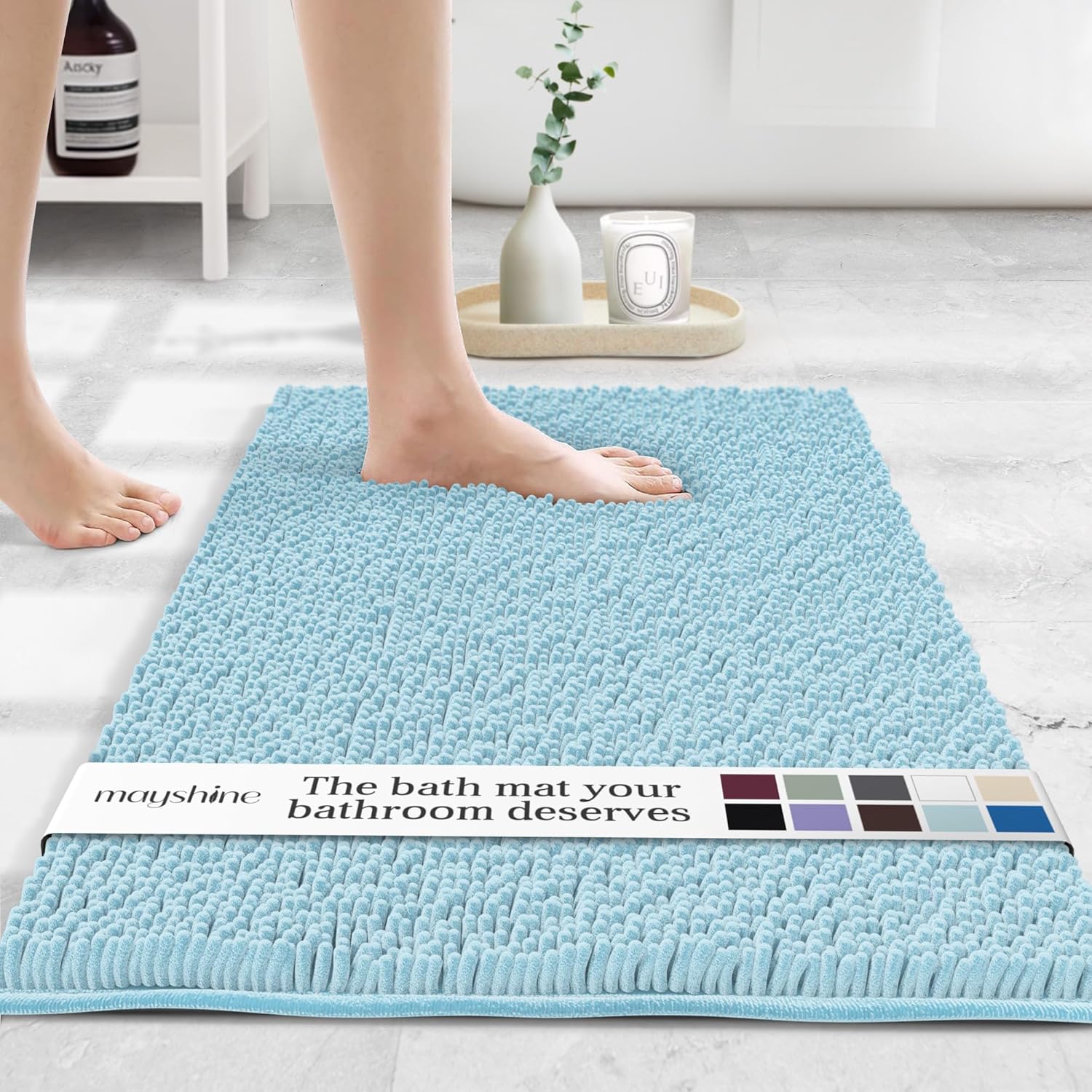 MAYSHINE Plush Shaggy Chenille Bath Mat for Ultimate Comfort