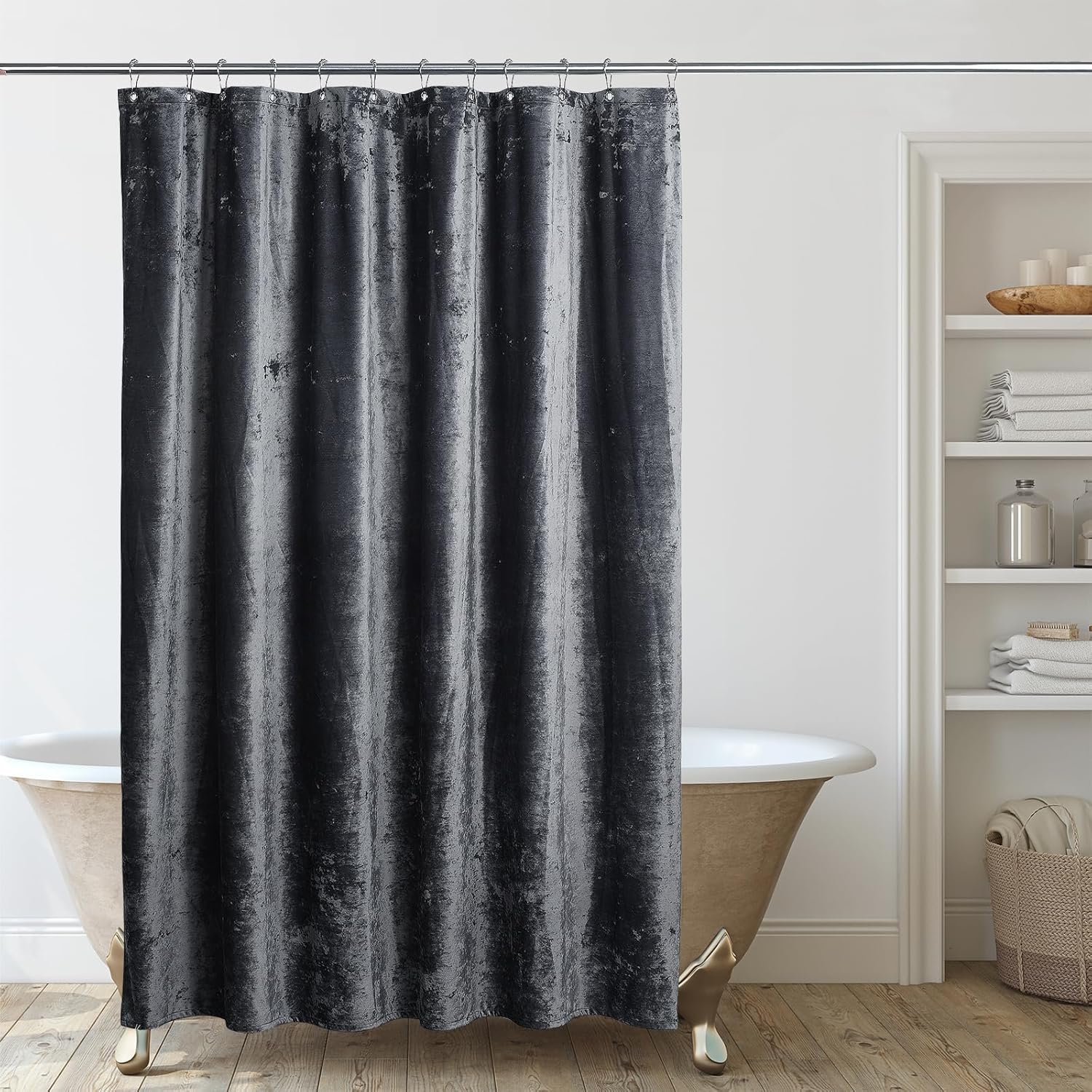Luxurious Dark Grey Crushed Velvet Shower Curtain for Elegance