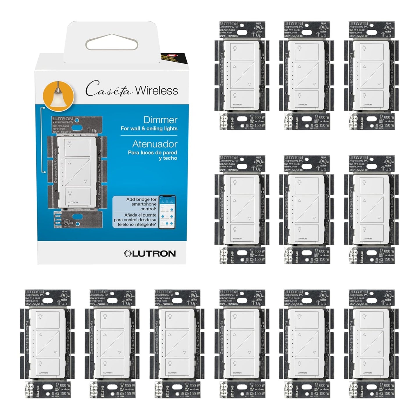 Lutron Caseta Smart Dimmer Switch for LED Lights, 12 Pack