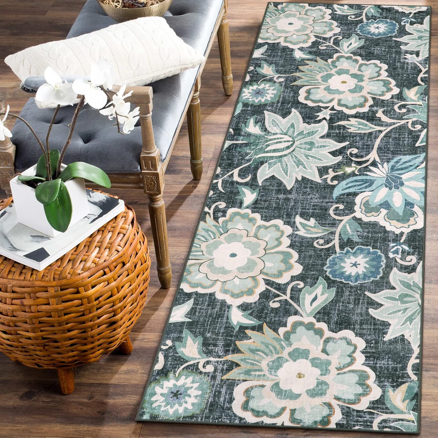 Beeiva Floral 2x6 Washable Runner - Non Slip Kitchen Rug