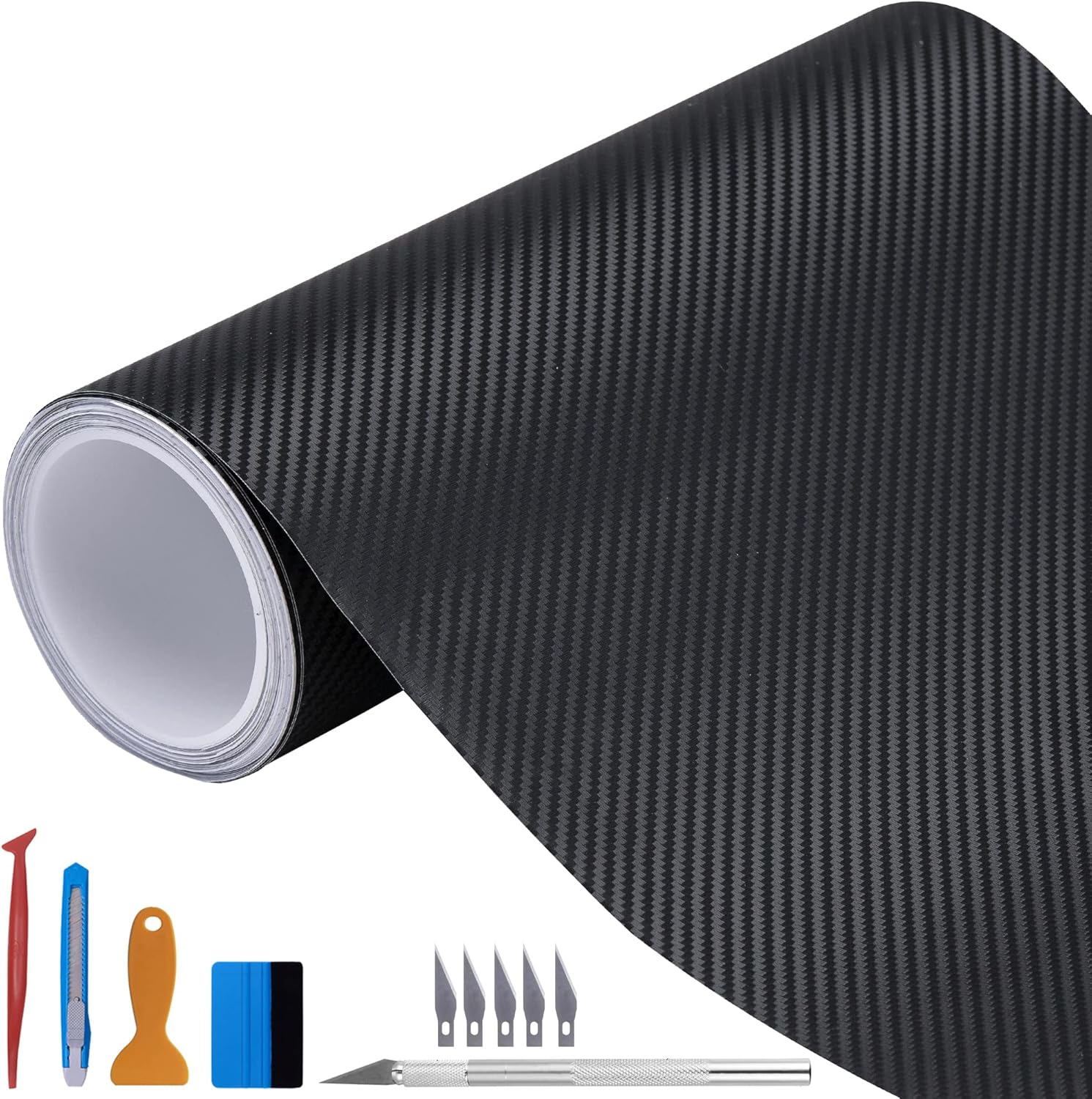 LZLRUN 3D Black Carbon Fiber Vinyl Wrap Roll for Automotive Use