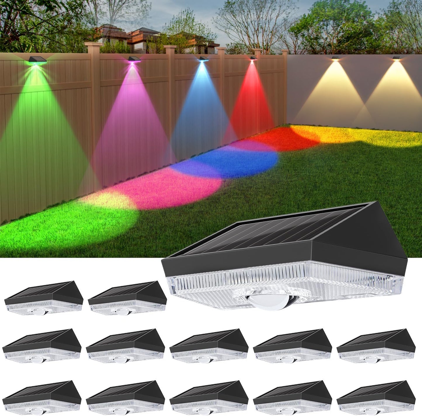 Ellasay Solar Fence Lights Outdoor with 10 Color Modes for Gardens