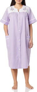 Calf-Length Snap Front Knit Duster House Coat Robe - Lightweight