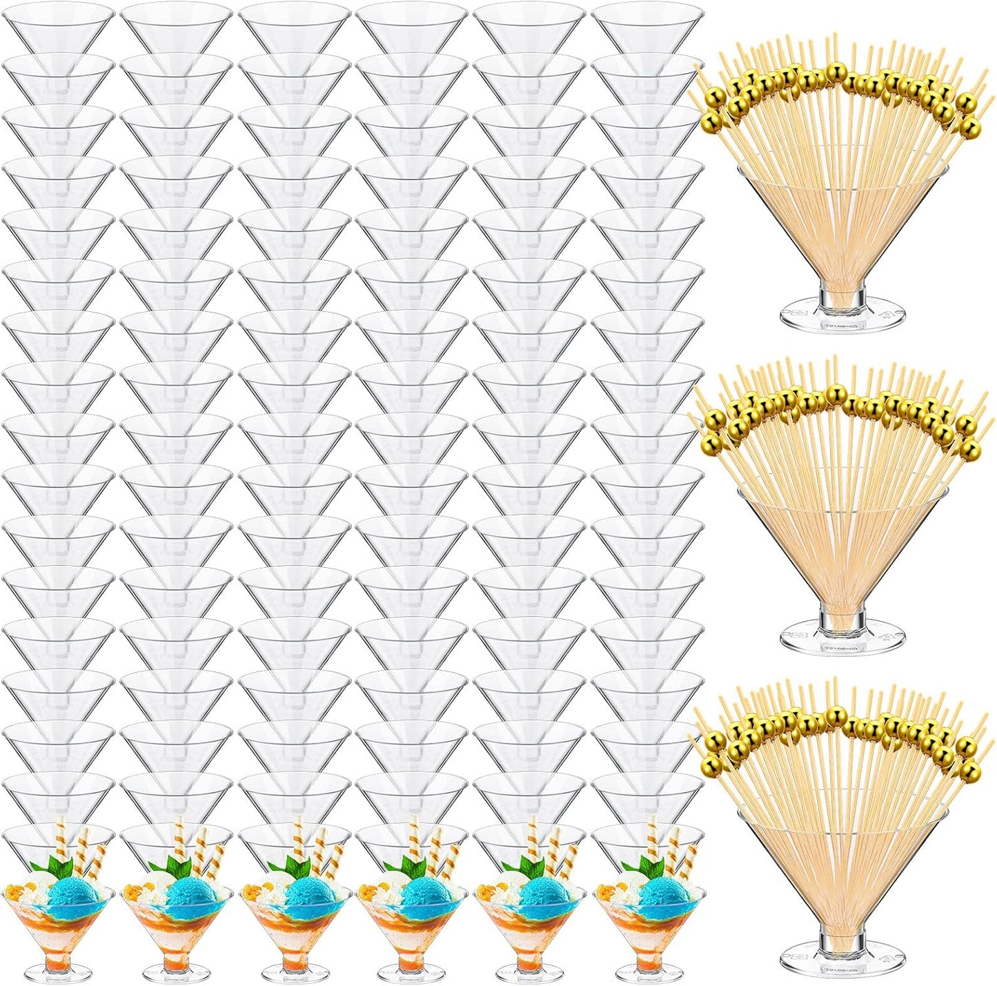 Irenare 250 Clear Plastic Martini Glasses for Parties and Events