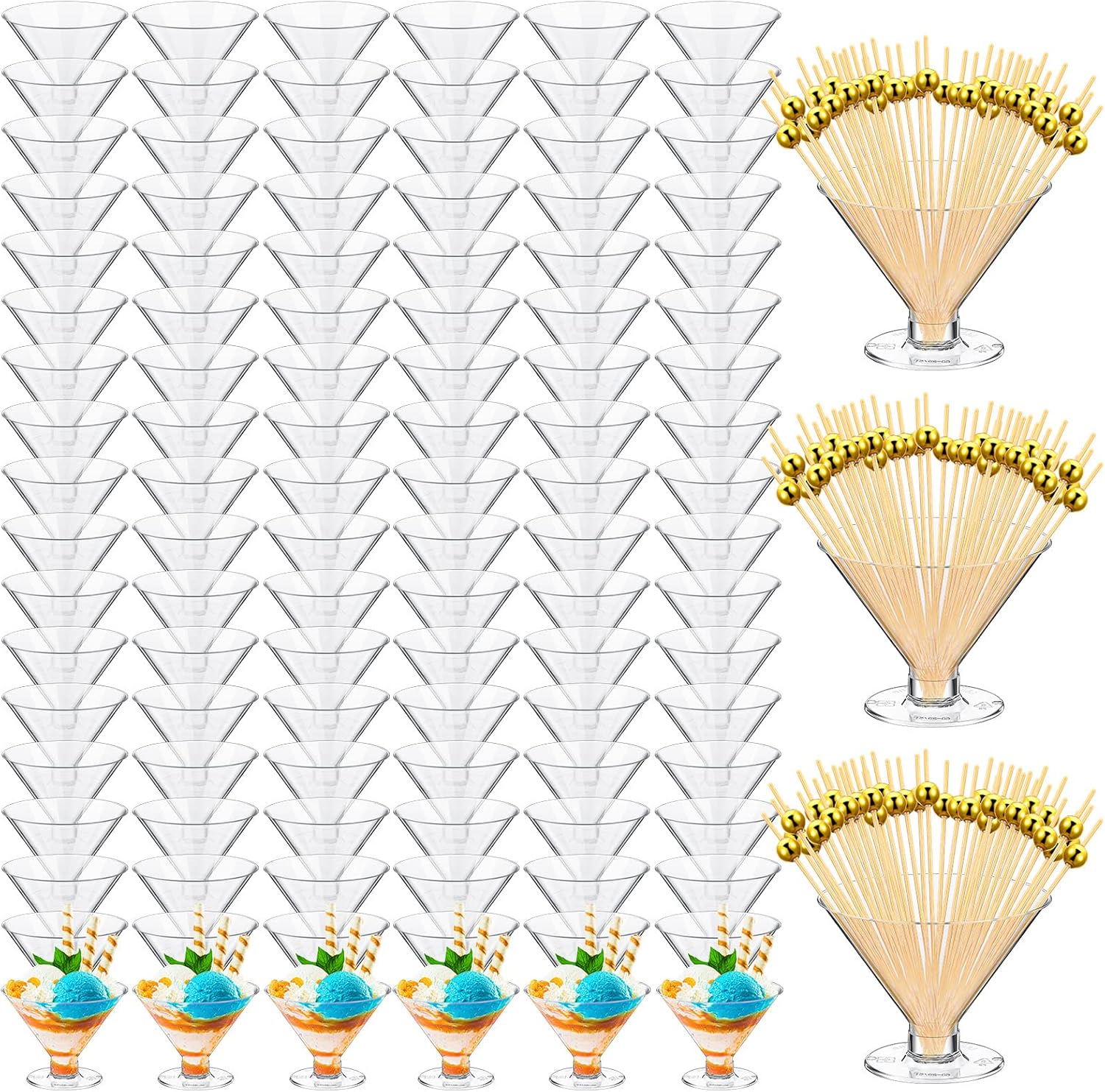 Irenare 250 Clear Plastic Martini Glasses for Parties and Events