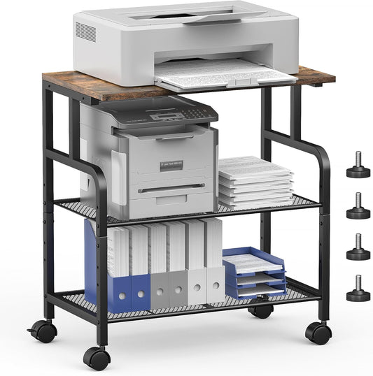 Adjustable 3-Tier Printer Stand on Wheels - Organize in Style!