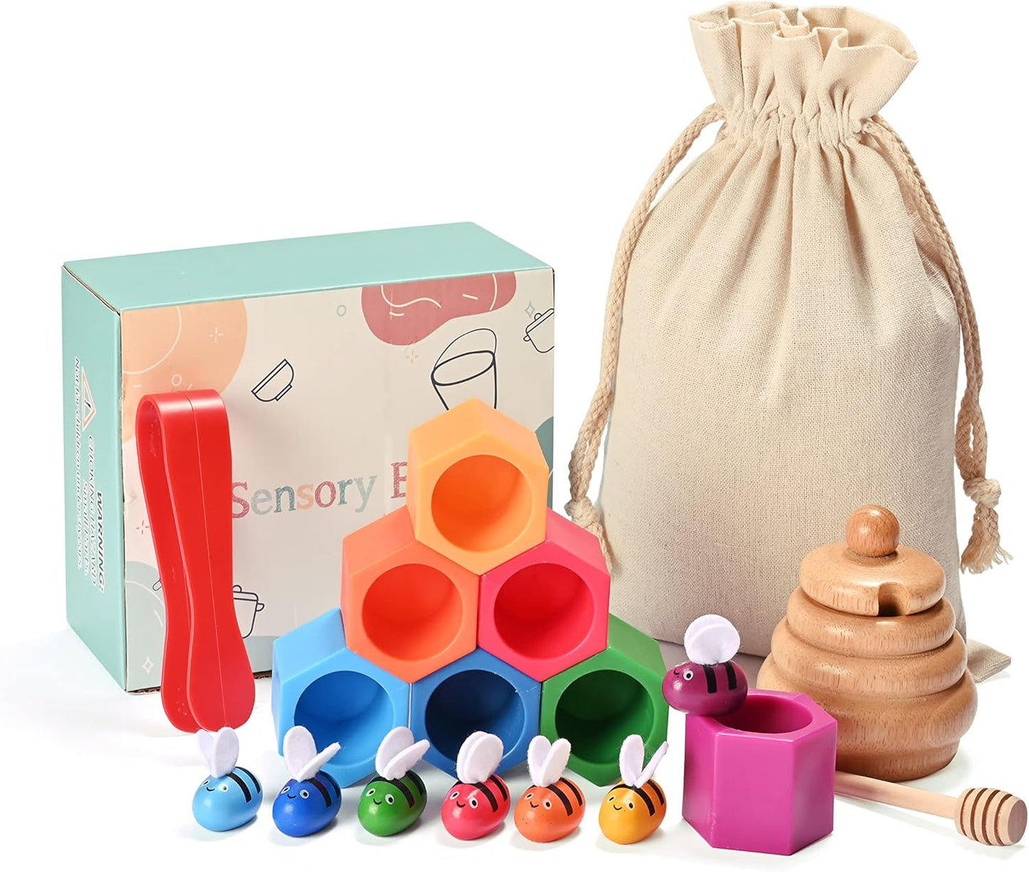 Sorting Stacking Wooden Sensory Bin Tools for Toddlers Fun