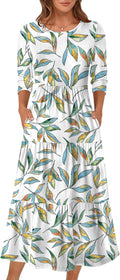Prinbara Women's 3/4 Sleeve Casual Maxi Floral Dress (Style BSGG)