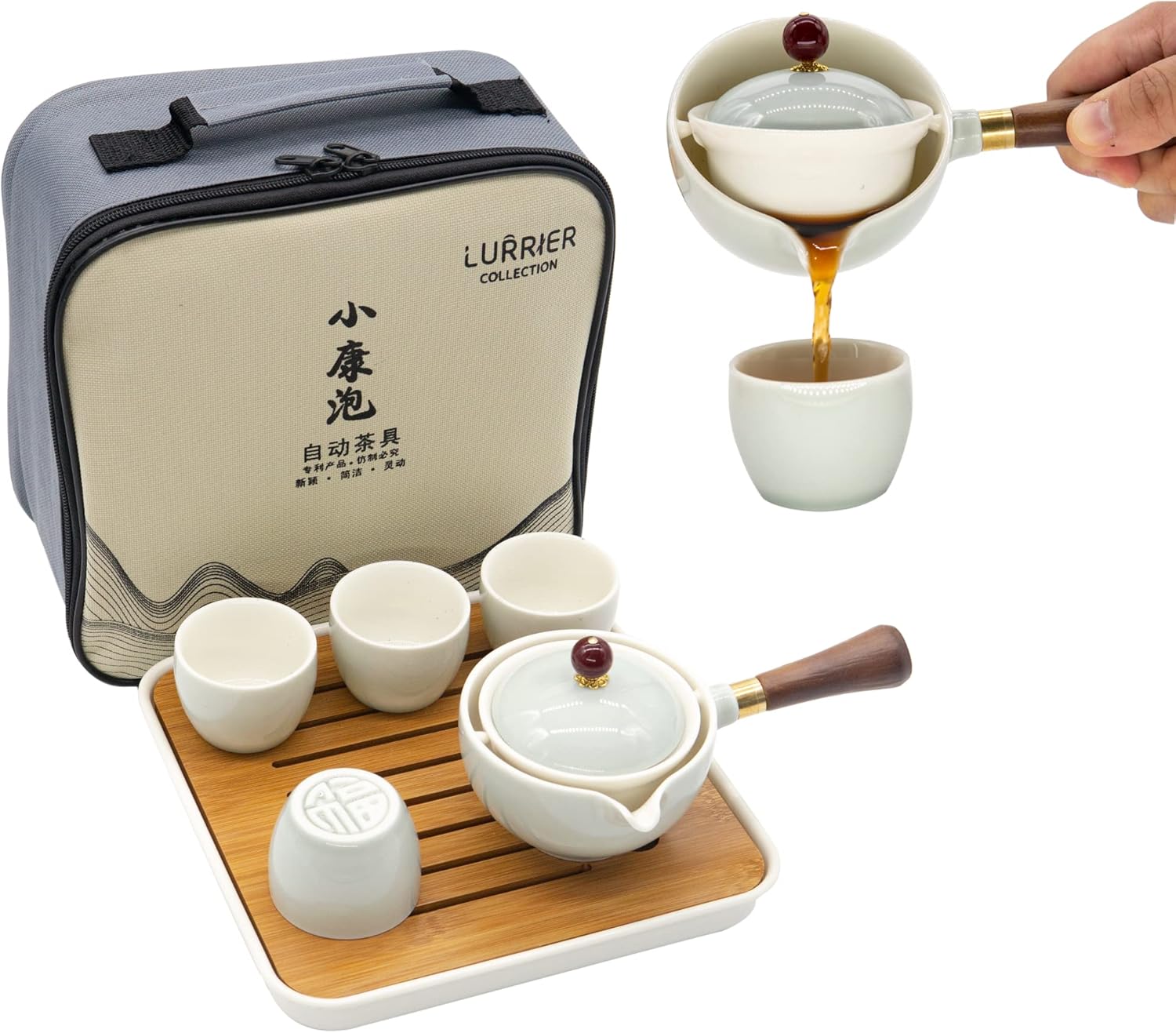LURRIER Porcelain Chinese Gongfu Tea Set for Travel and Home