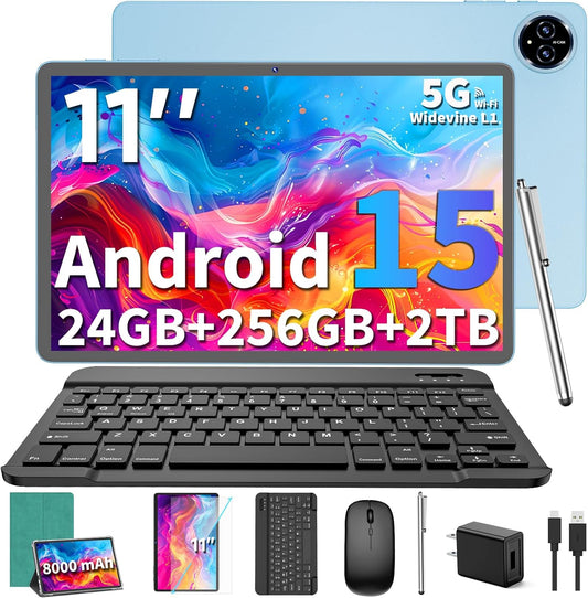 Powerful 11 inch Android 15 Tablet with Keyboard and Fast Charging
