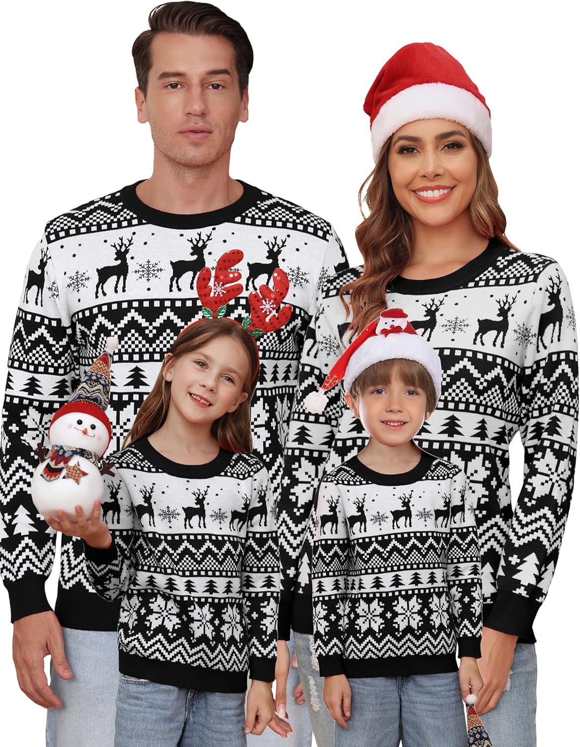 Family Matching Christmas Sweater with Elk Print for Everyone