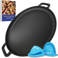 16 Inch Cast Iron Pizza Pan Round Griddle - Pre-Seasoned with Silicone