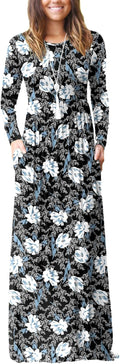 Women's Long Sleeve Loose Maxi Dress in Rayon Spandex - With Pockets