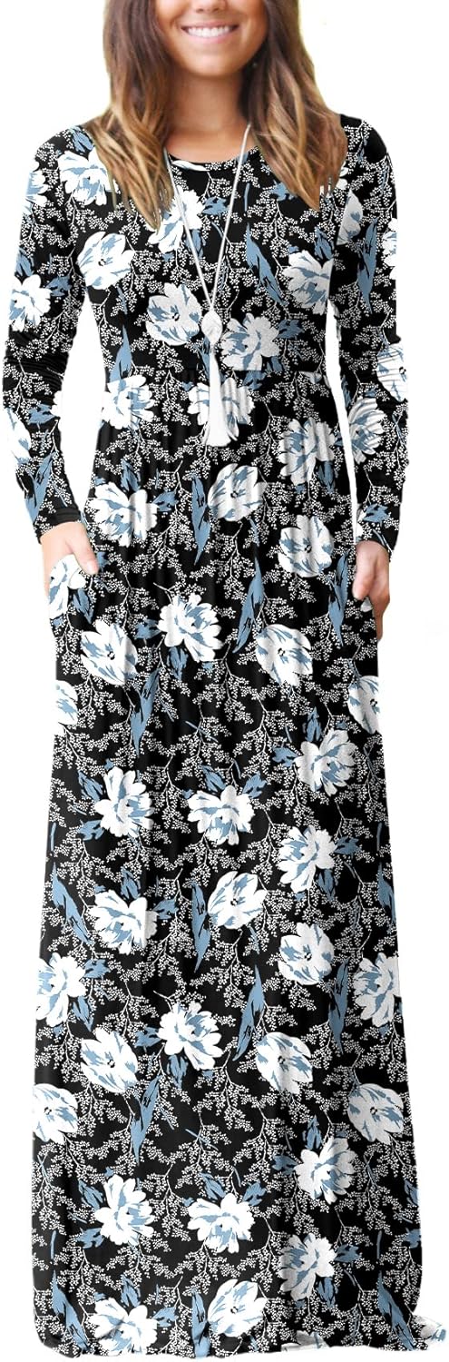 Loose Plain Maxi Dresses with Pockets for Casual Wear 50-22