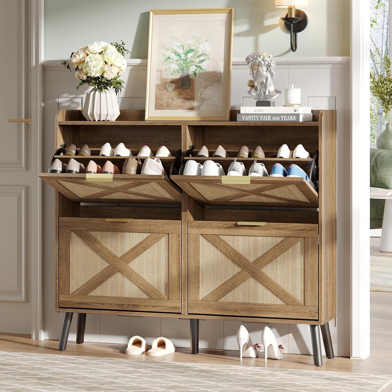 Maupvit Large Shoe Storage Cabinet with 4 Flip Drawers for Entryway