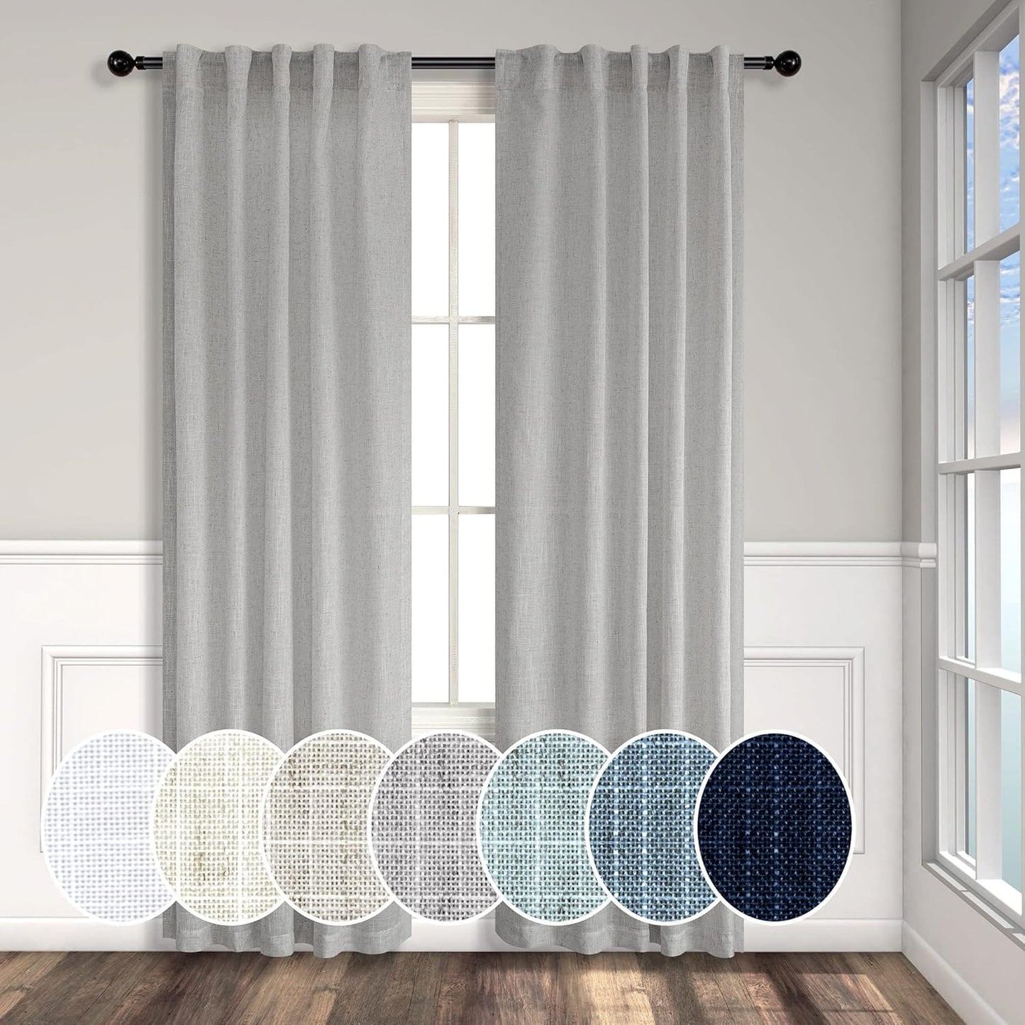 Grey Curtains 38 Inch Wide for Bedroom - Light Filtering Panels
