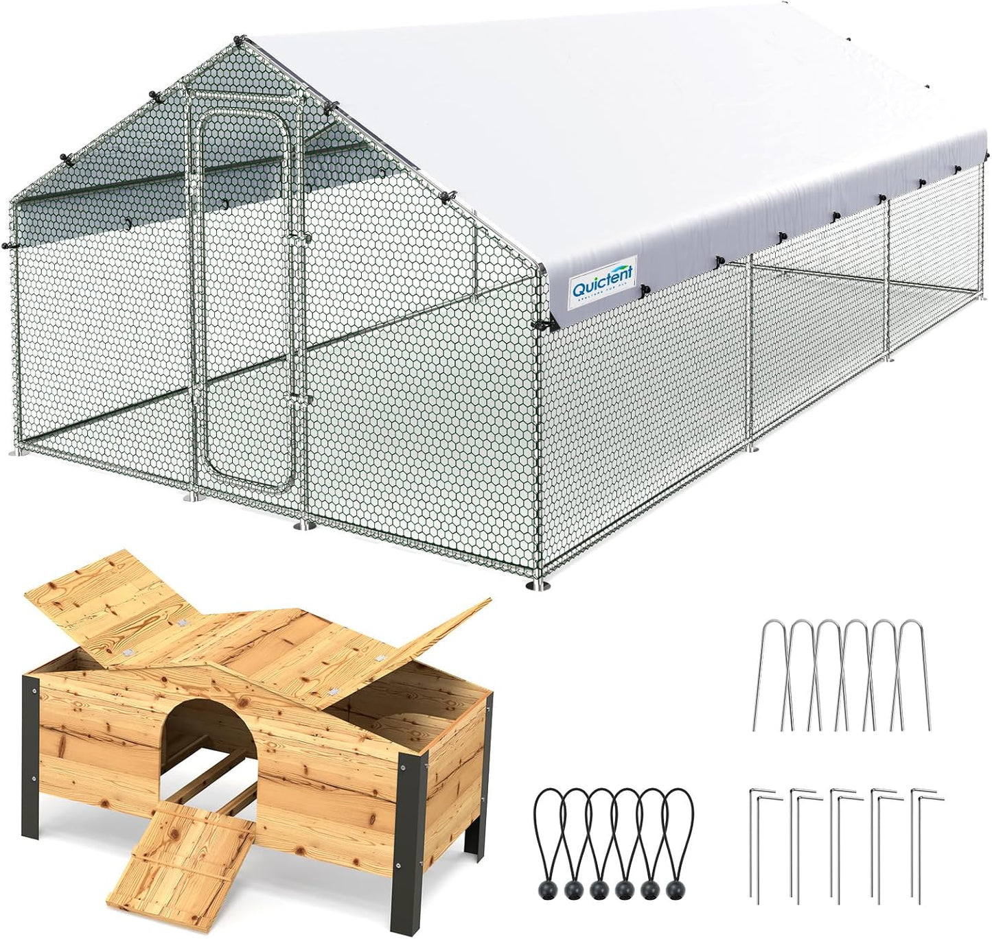 Quictent Large Metal Chicken Coop Run with Nesting Box for Poultry
