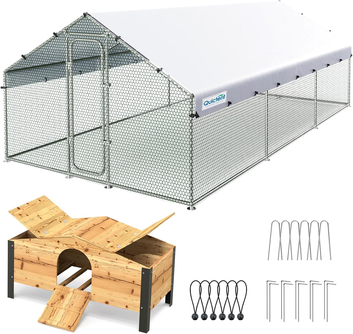 Quictent Large Metal Chicken Coop Run with Nesting Box for Poultry