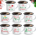 Shellwei 8 Pcs 12 oz Christmas Mugs Set - Festive Enamel Holiday Cups