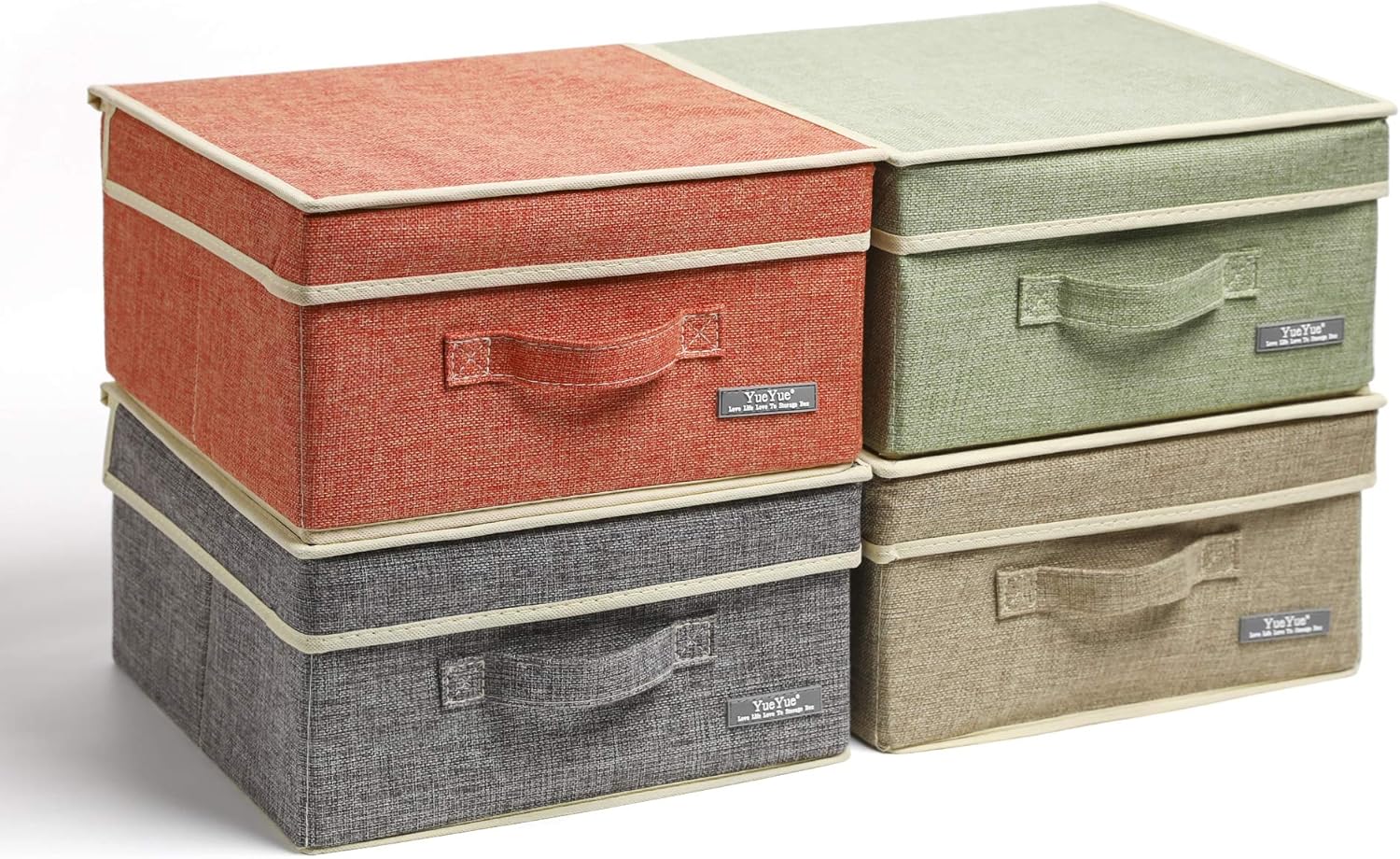 YueYue Small Fabric Storage Box Set with Lids for Organizing