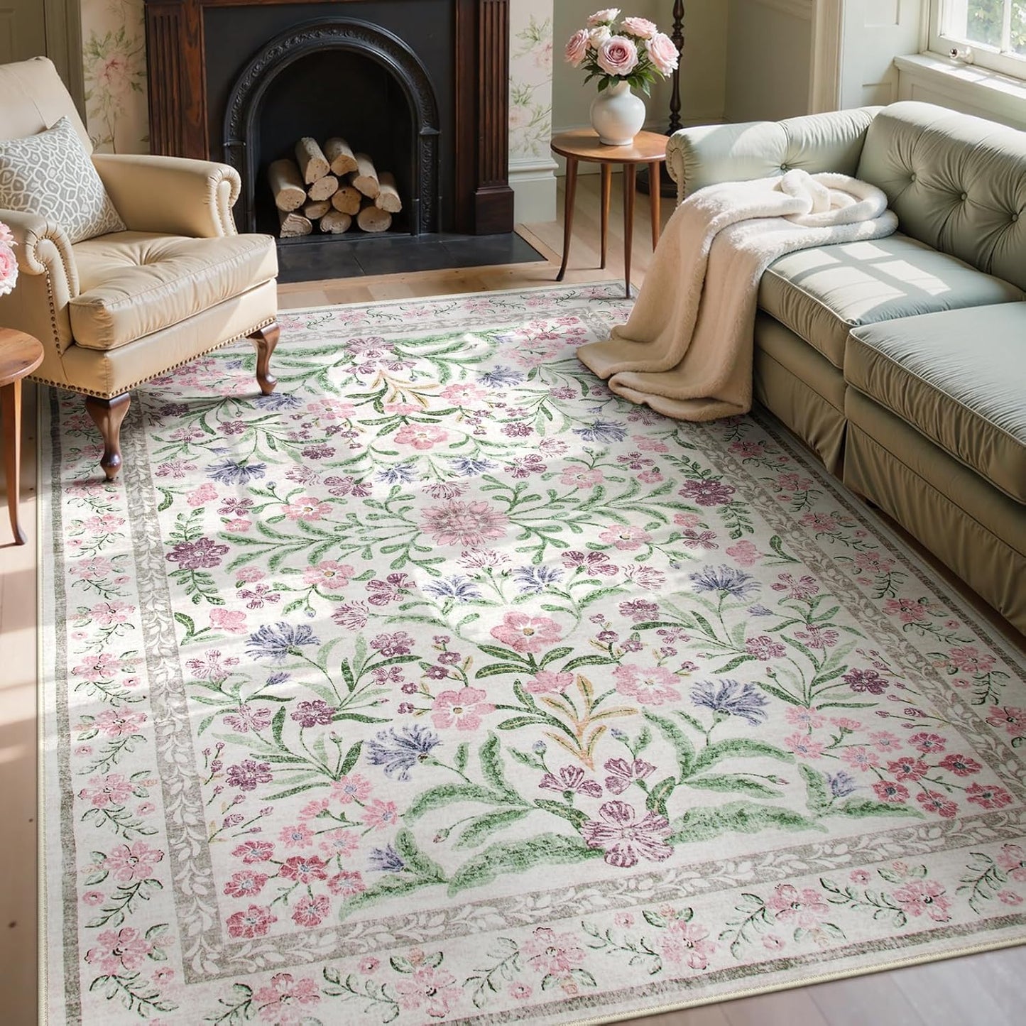 Wonnitar Floral Purple Rug for Bedroom, Soft Non Slip Carpet