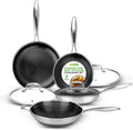 NutriChef 7-Piece Tri-Ply Stainless Steel Frying Pan Set & Wok - Even