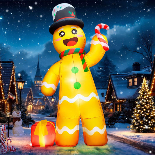 12FT Giant Christmas Inflatable Gingerbread Man with LED Lights