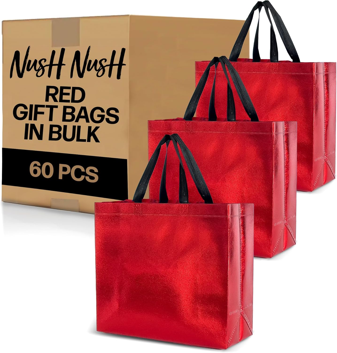 Nush Nush Red Gift Bags - Large Reusable Set of 60 for Events