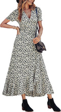 Women's Summer Maxi Dress Floral Wrap V Neck - Flowy Boho