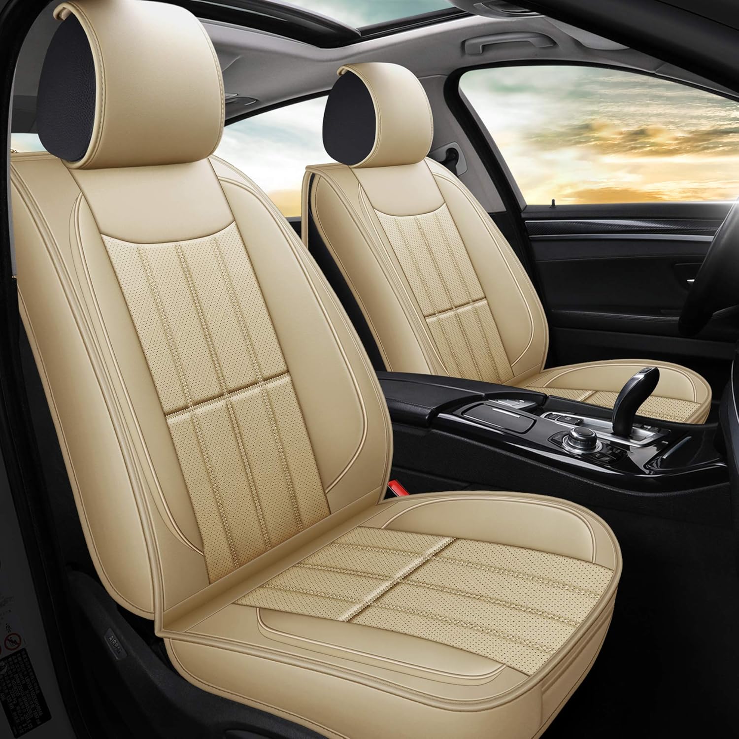 AOOG Leather Car Seat Covers for Cars and SUVs - Beige Front Pair