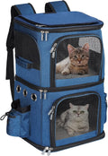 Blue Double-Compartment Pet Carrier Backpack for Two Cats - Travel
