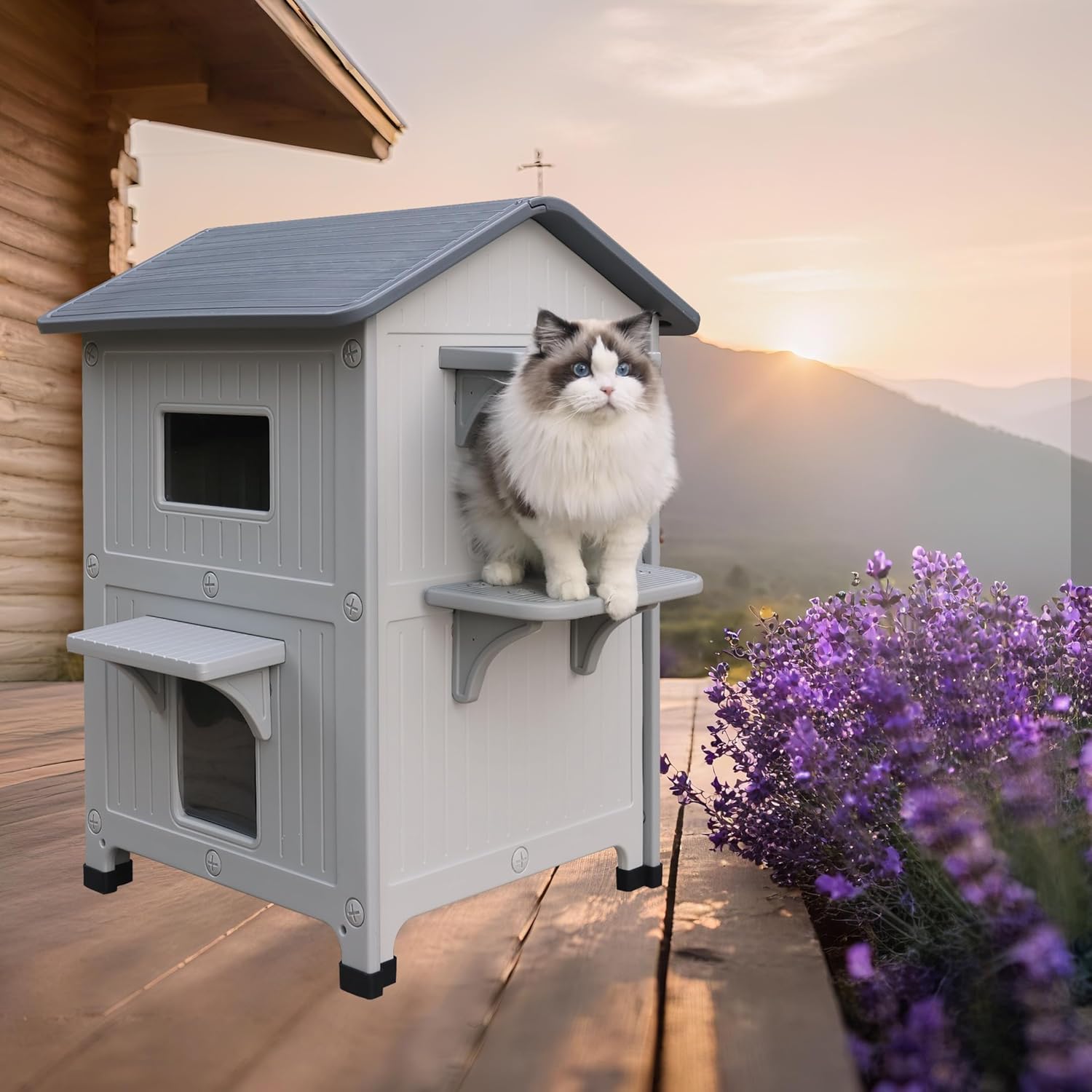 Plastic Outdoor Cat House Weatherproof for Multi Cat Shelter