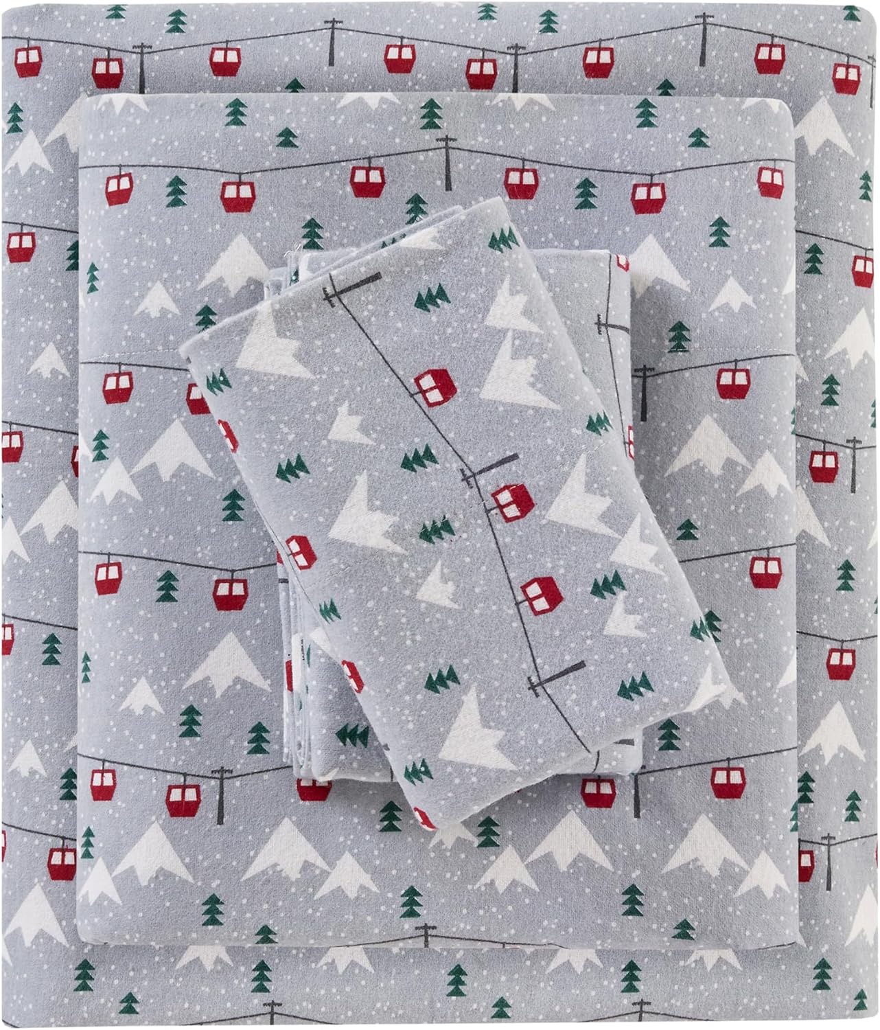 Warm & Cozy Woolrich Flannel Sheets - Queen Grey Ski Jump