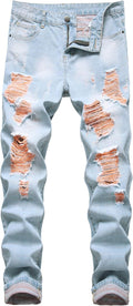 Men Ripped Jeans Slim Fit Straight Leg Denim Pants - Casual Comfort