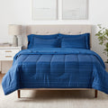 Full/Queen Blue Calvin Striped Comforter Set - Lightweight 7-Piece