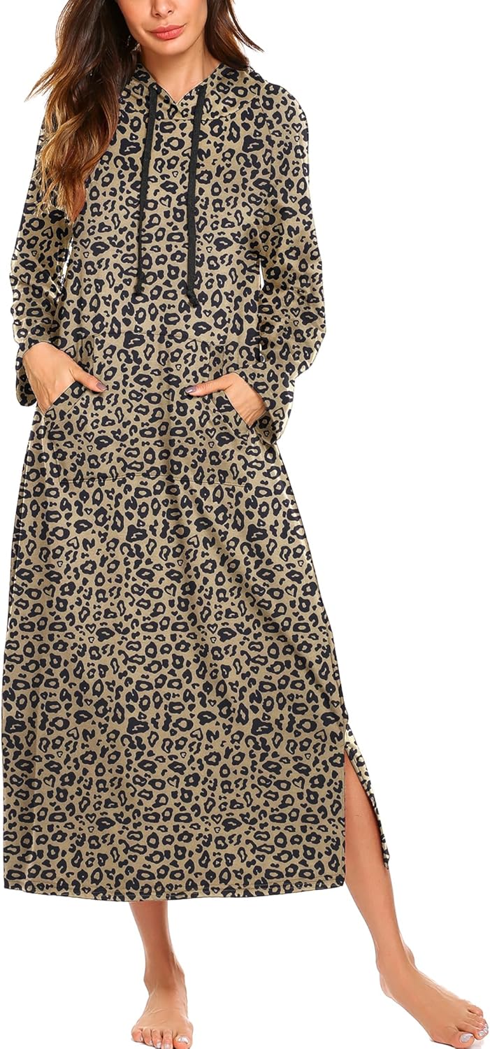 Ekouaer Cotton Nightgown for Women with Hood and Pockets