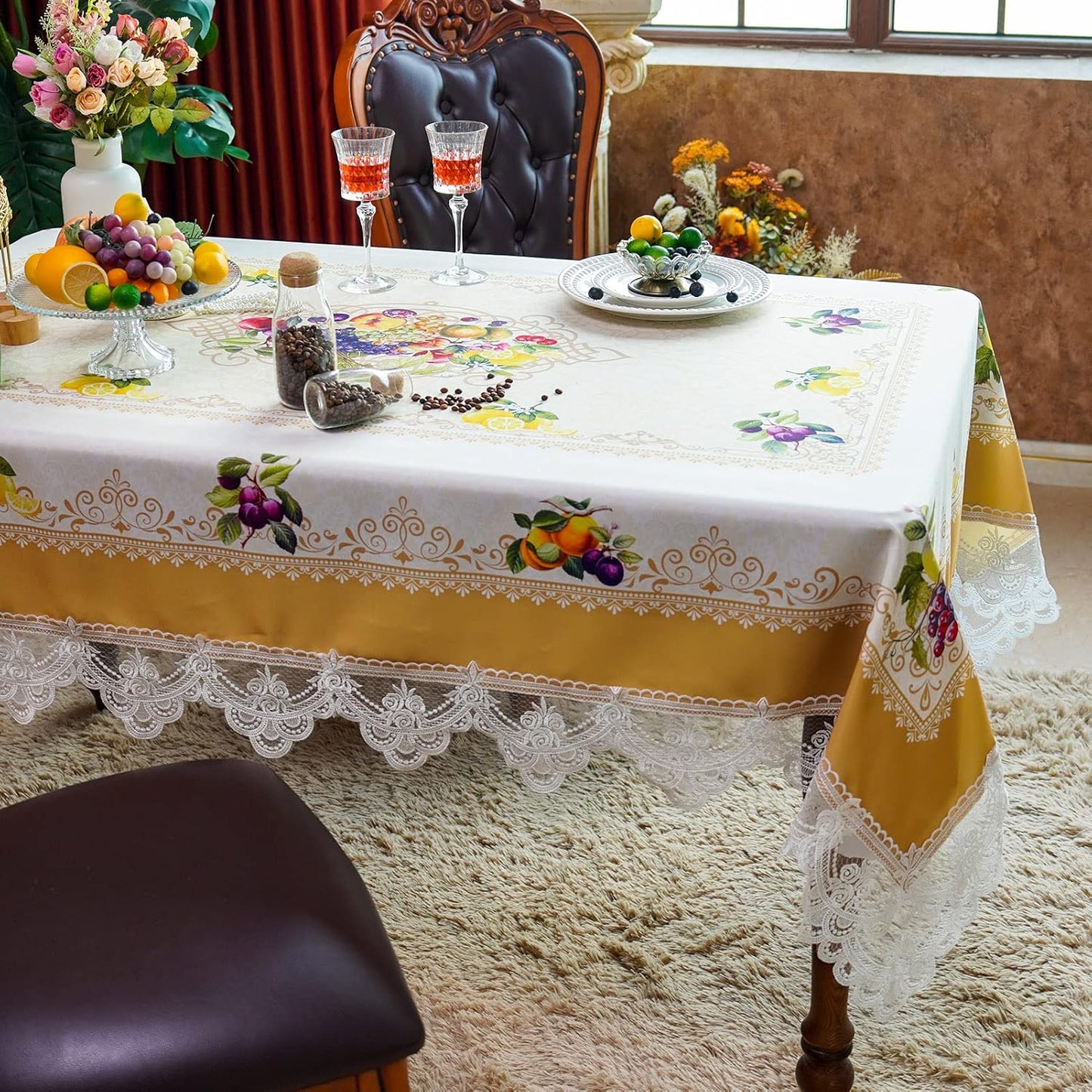 SUTAVIA Lace Embroidered Table Cloth for Elegant Dining