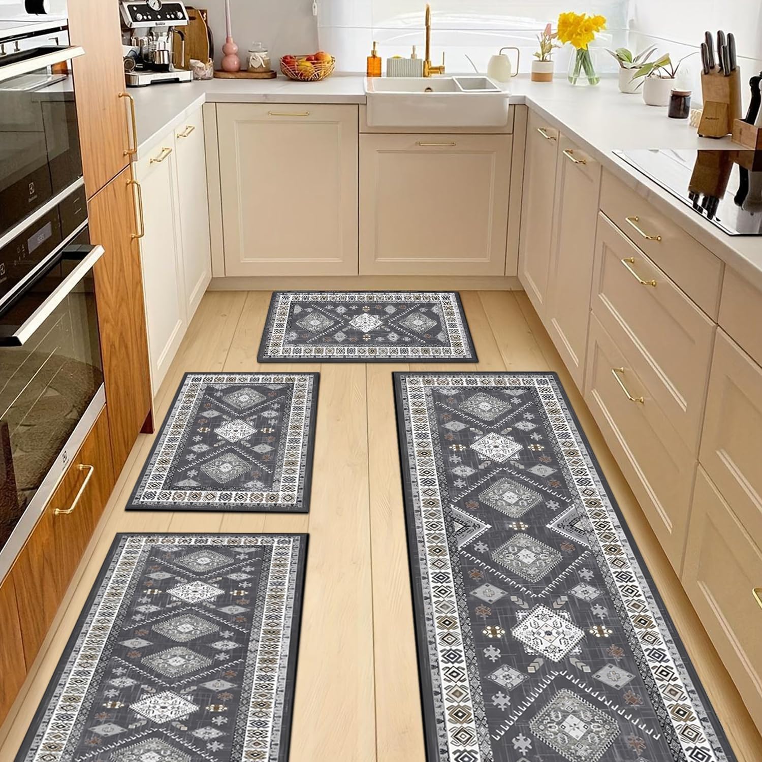 Boho Kitchen Rugs Sets 4 Piece Non Skid Washable Runner Rug
