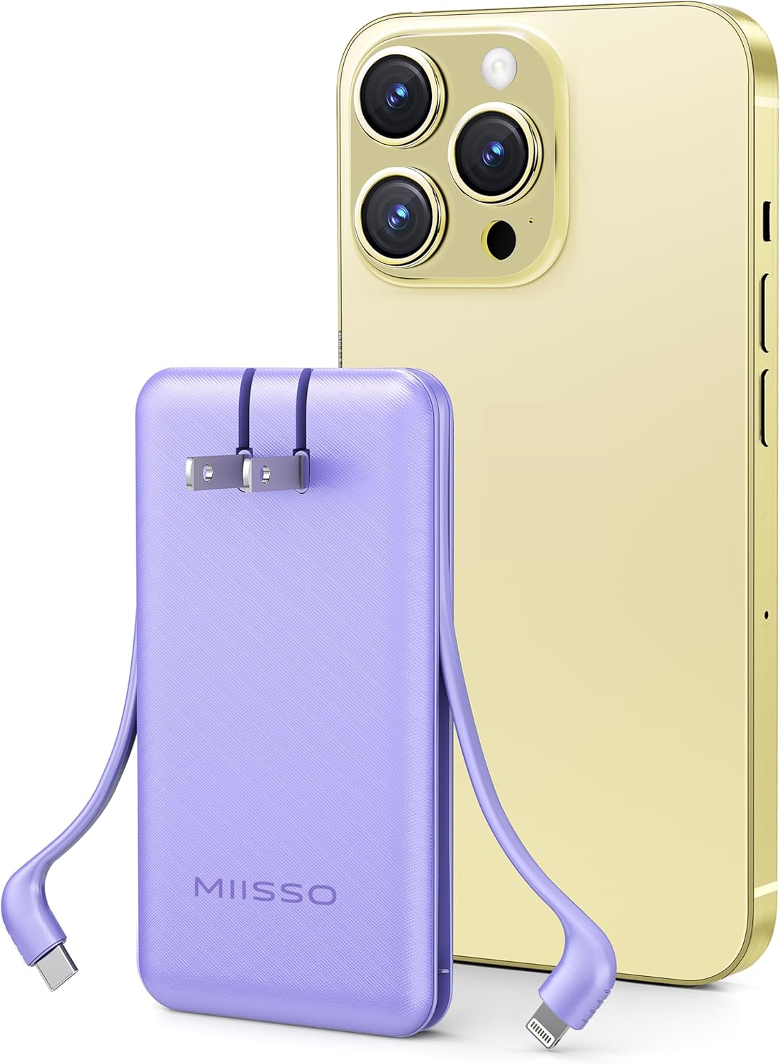 miisso Ultra Slim 10000mAh Power Bank with Built-in Cables and AC Plug