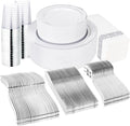 Silver Plastic Dinnerware Set 400pcs for 50 Guests - Durable