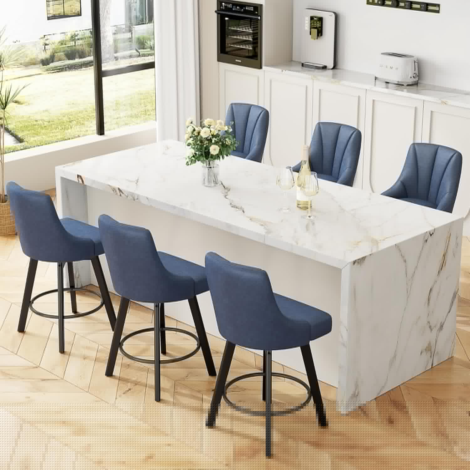 Swivel Bar Stools with Backs for Kitchen Island, Set of 6