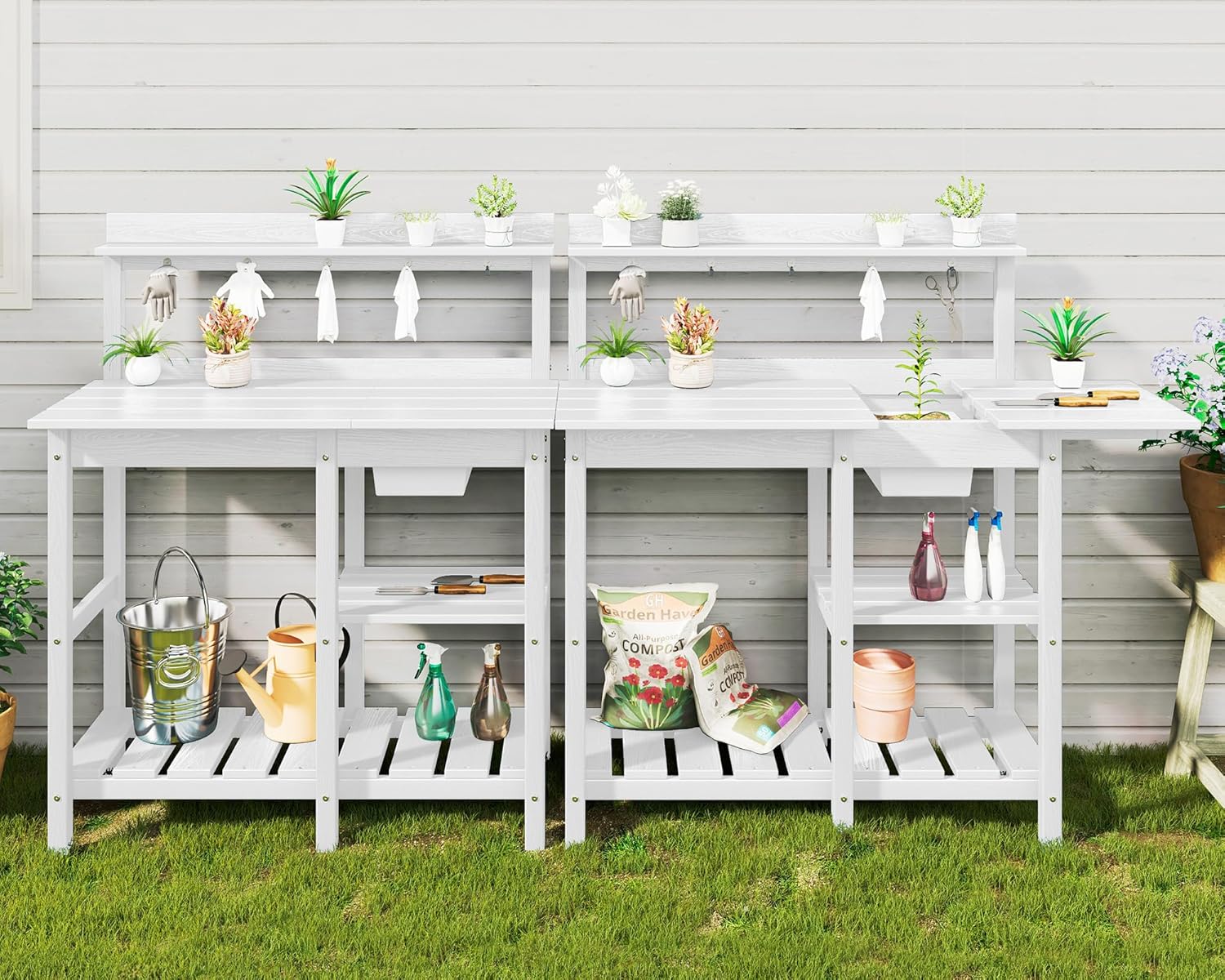 SERWALL Potting Table Set of 2 for All Weather Use - White